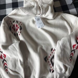 Abercrombie & Fitch Cream Hoodie with cute tribal pattern.